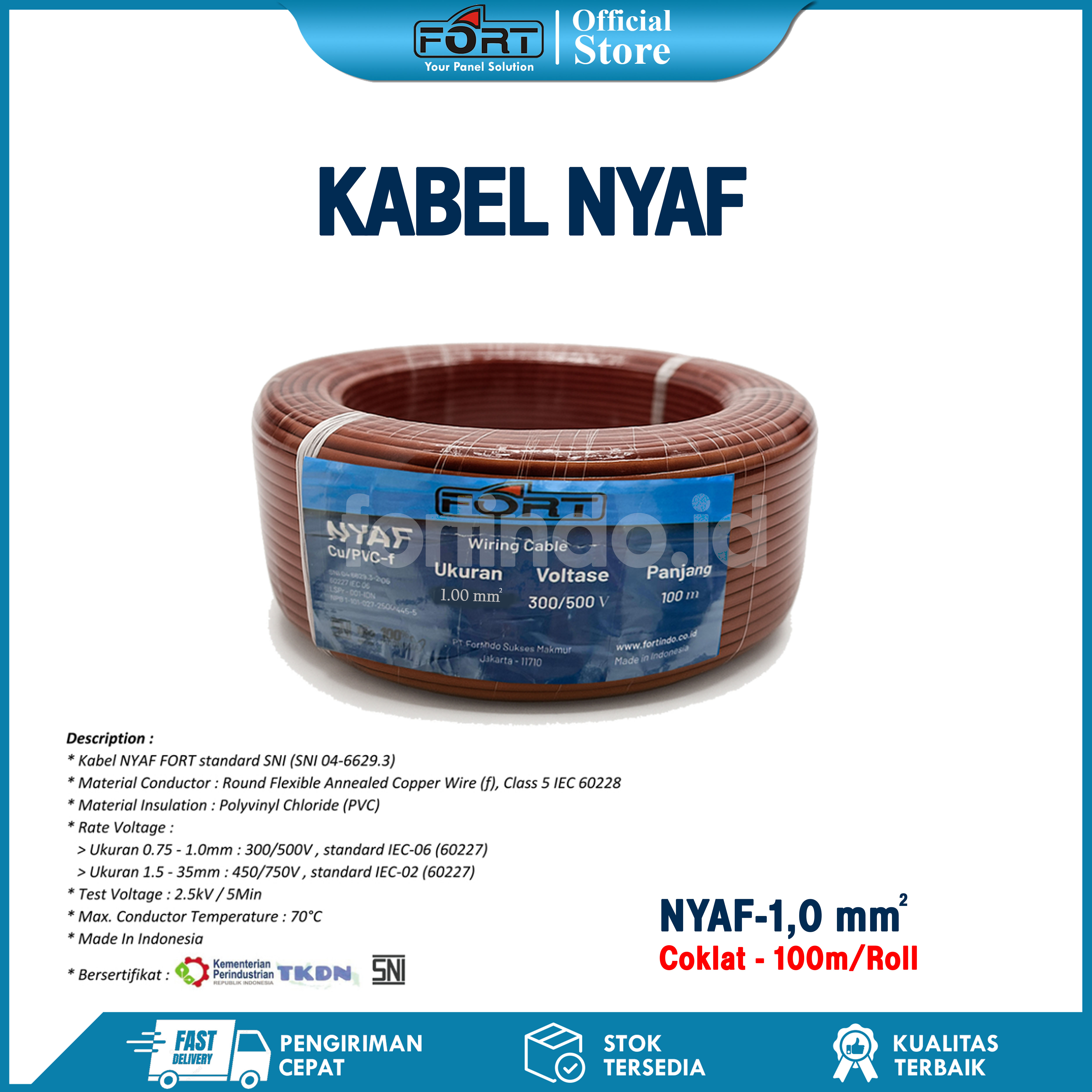 Kabel Wiring NYAF-1.0 Abu-Abu Cabel SNI FORT