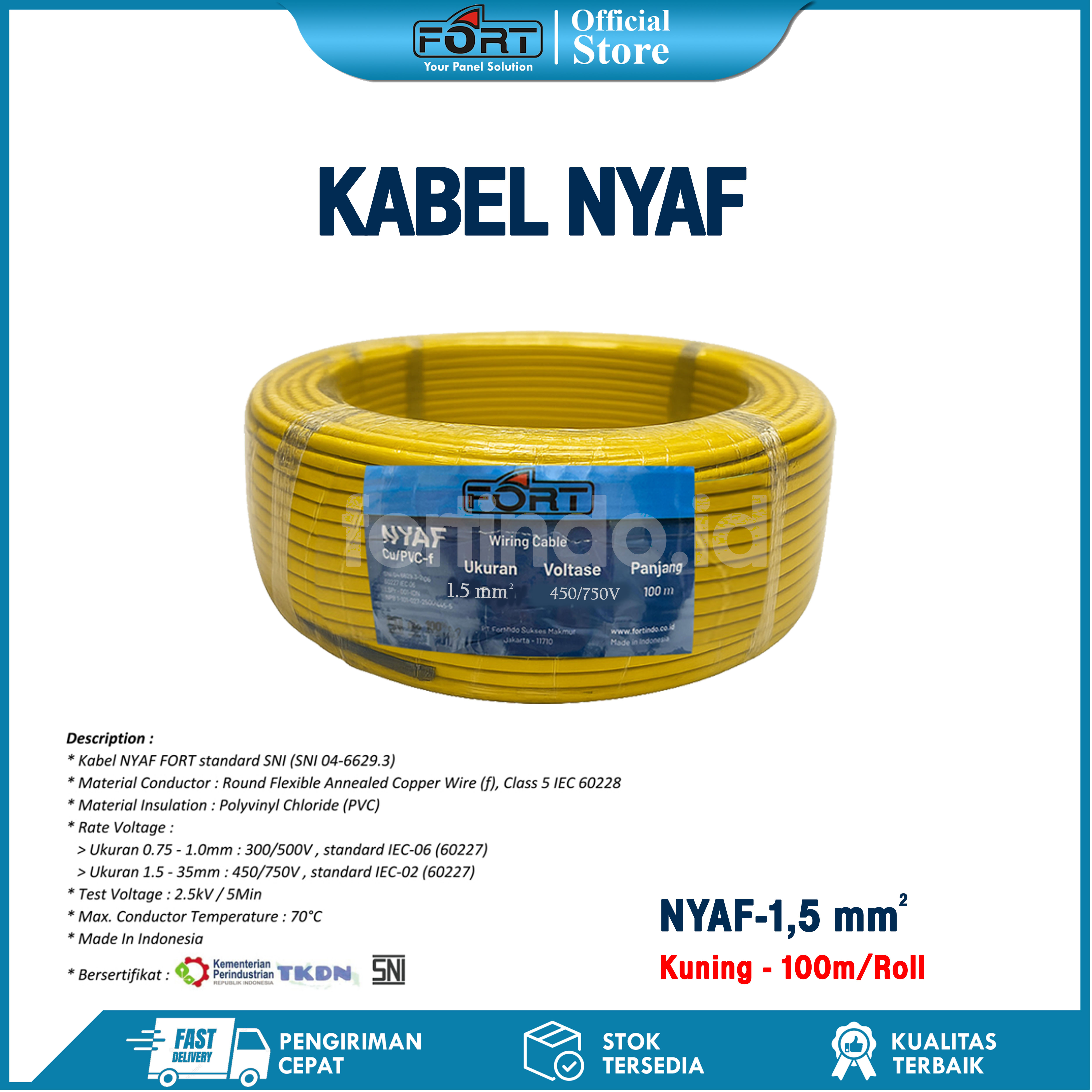 Kabel Wiring NYAF-1.5 Merah Cabel SNI FORT
