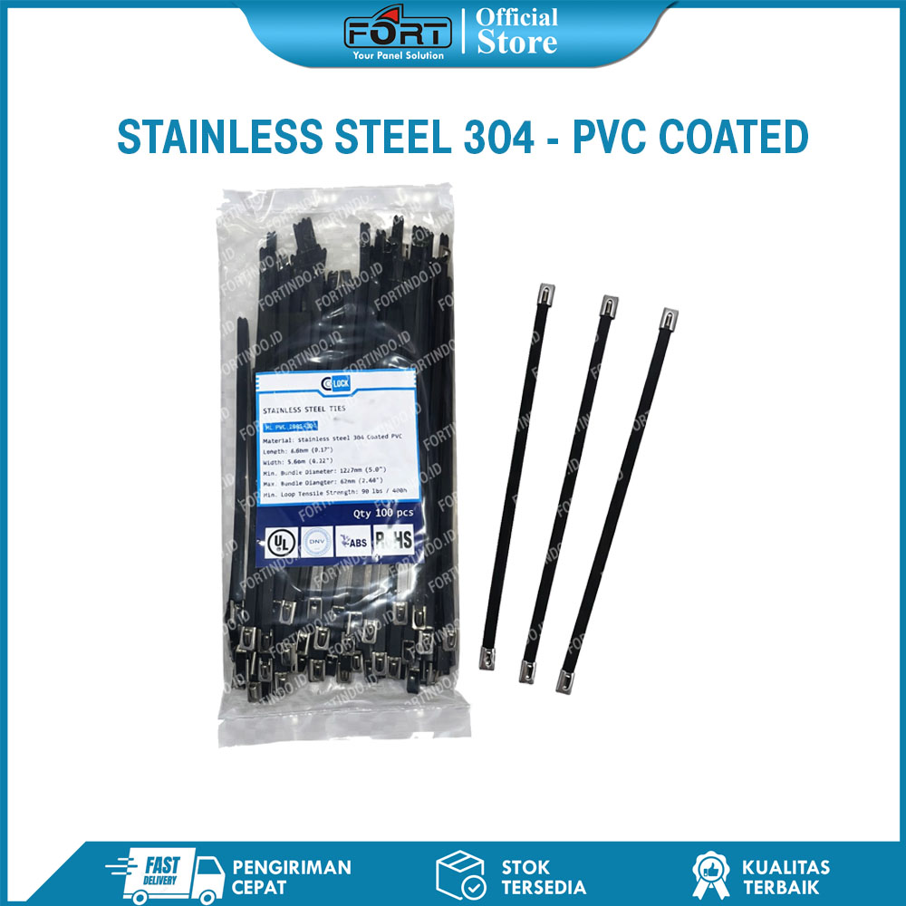 Kabel Ties Stainless Steel Lapis Pvc Anti Karat ML PVC Cable Tis Coated Hitam Stainless Steel 304 FORT