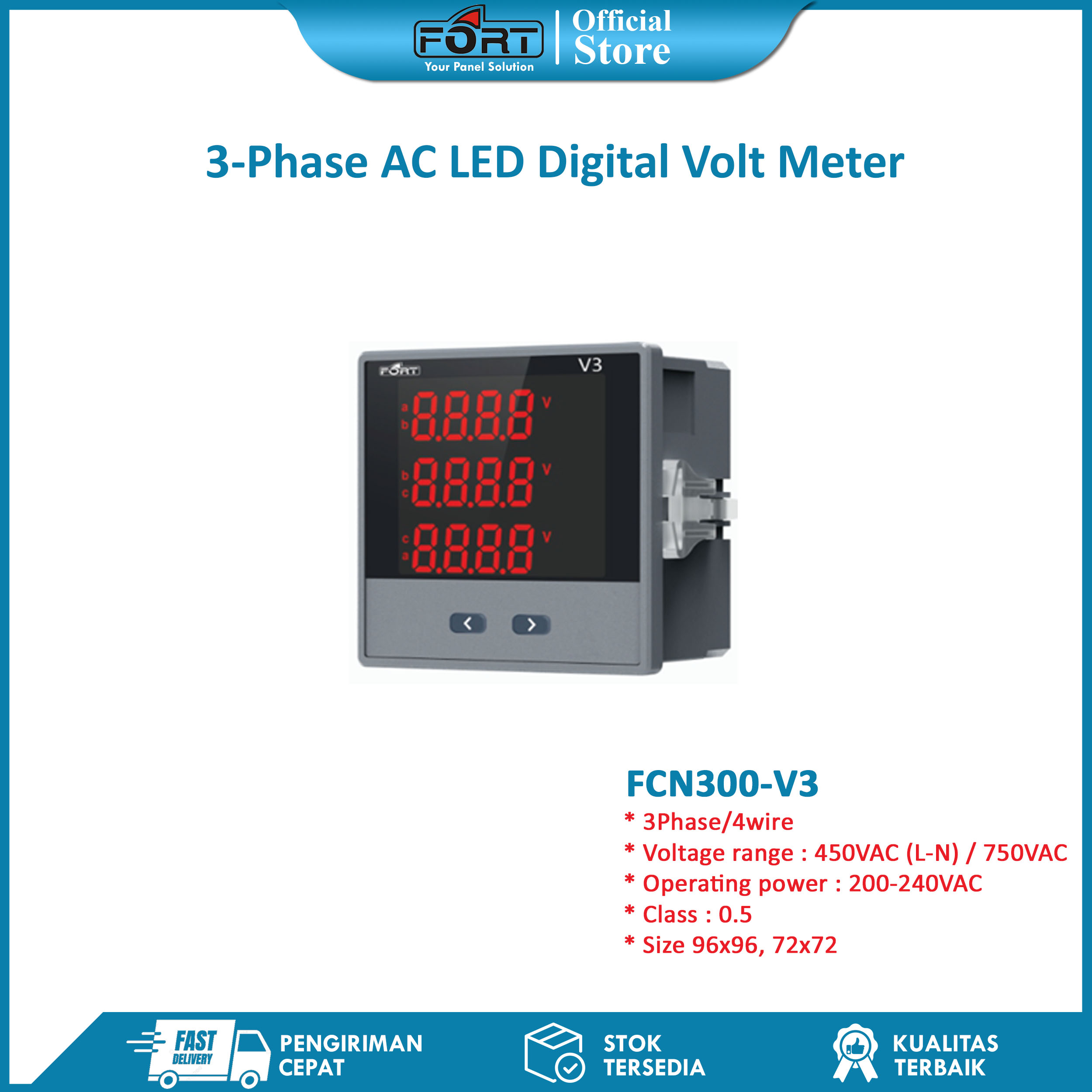 3-Phase AC LED Digital Volt Meter FCN300-V3
